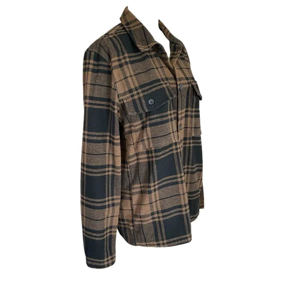 Gap women's size small brown and black collared long sleeve flannel shirt jacket
